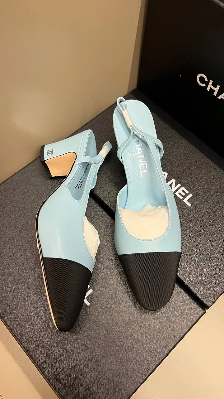 Chnl baby blue slinback