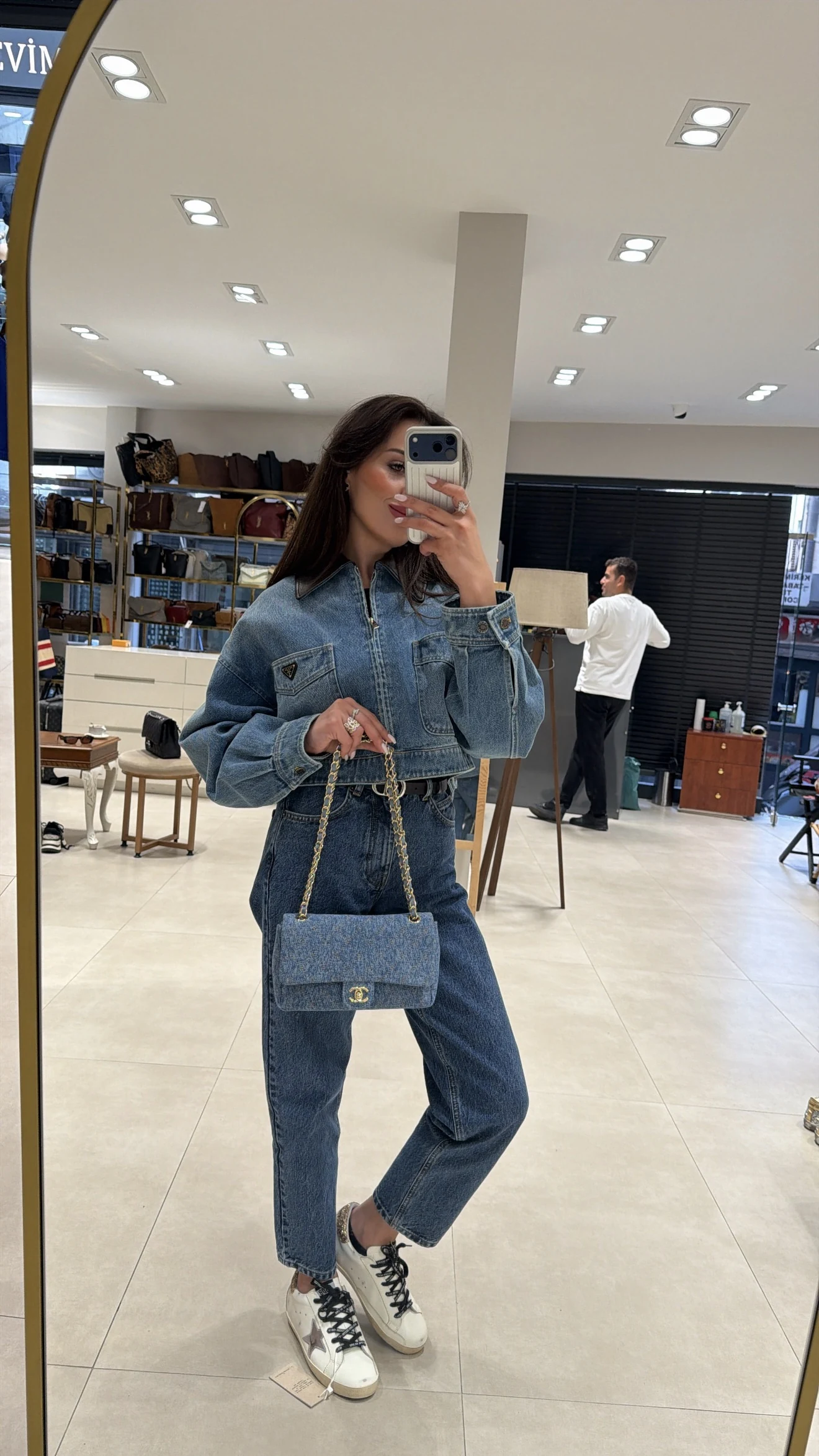 Chnl denim flap bag