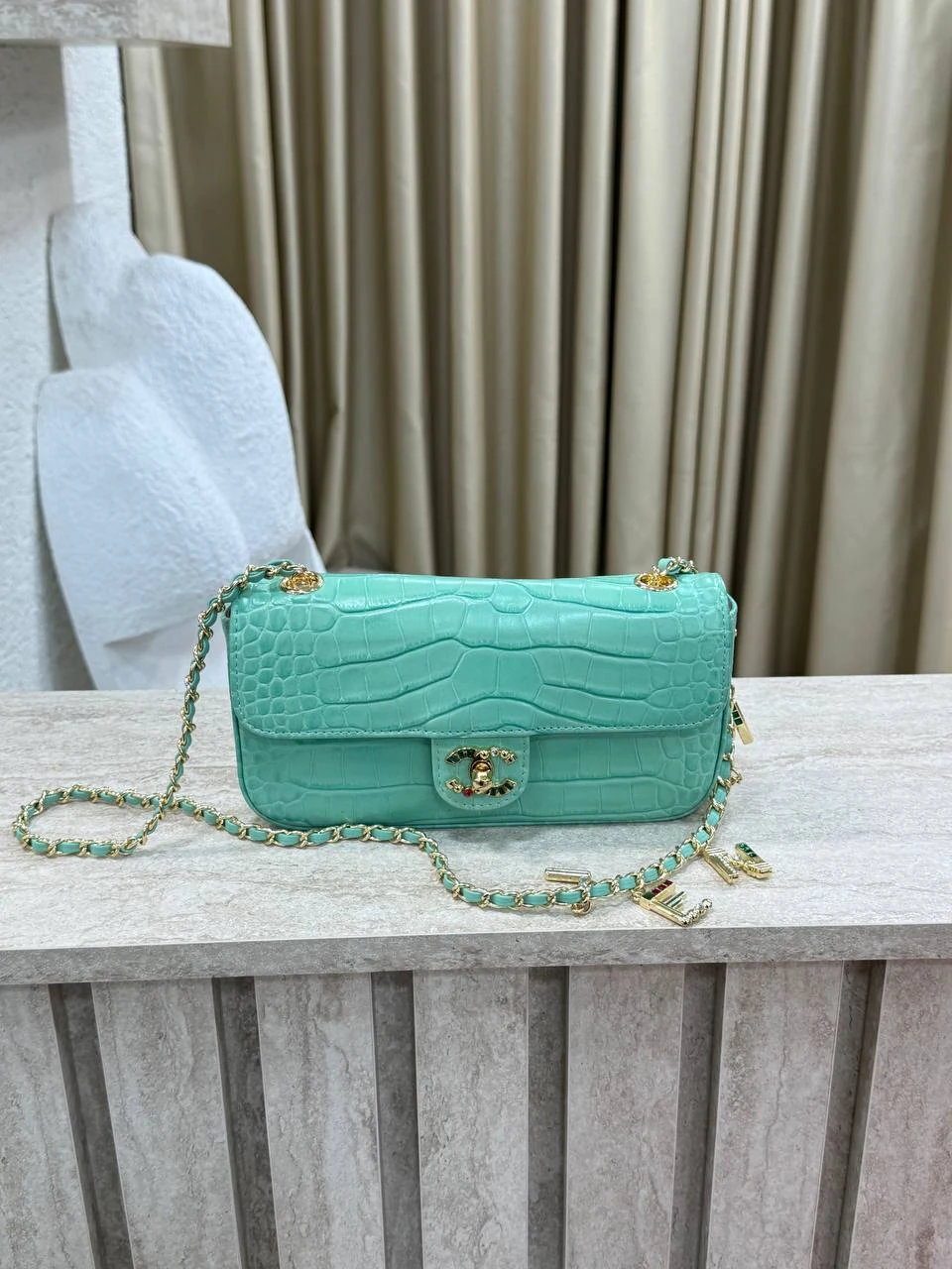 Chnl turkuaz flap bag